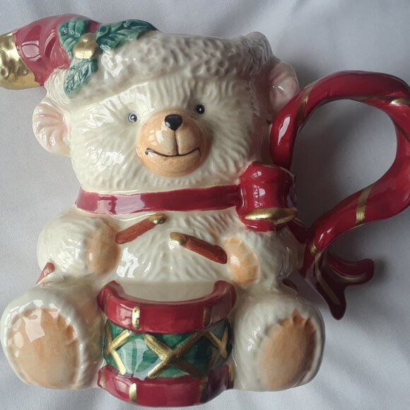 FITZ & FLOYD Christmas Teddy Bear Porcelain Pitcher - Picture 12 of 13